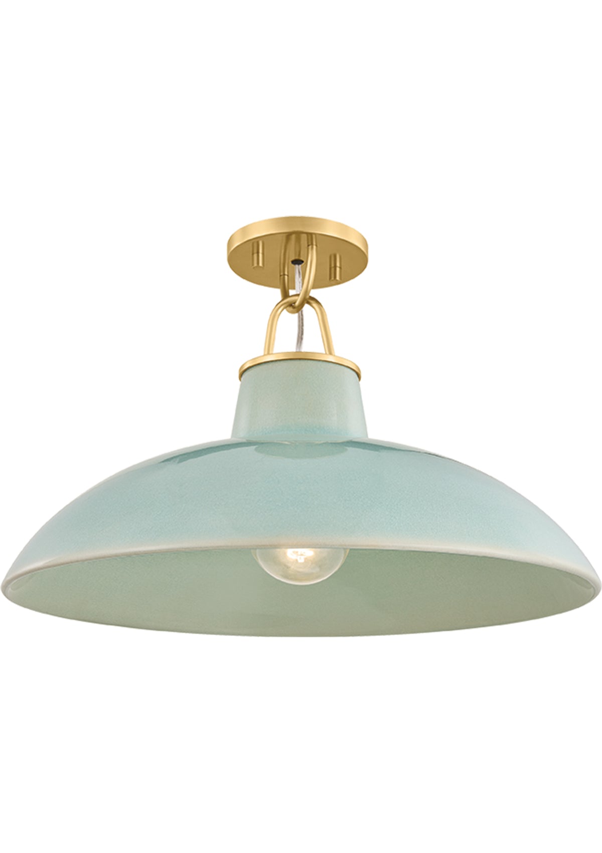 Pottersville Flush Mount – Aged Brass / Ceramic Moss Crackle, 18" W