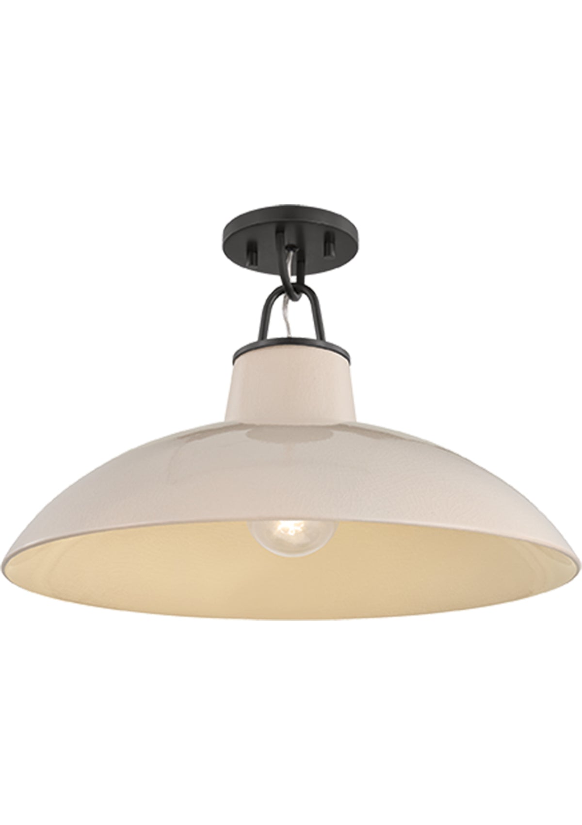 Pottersville Flush Mount – Distressed Bronze / Ceramic Ivory Crackle, 18" W