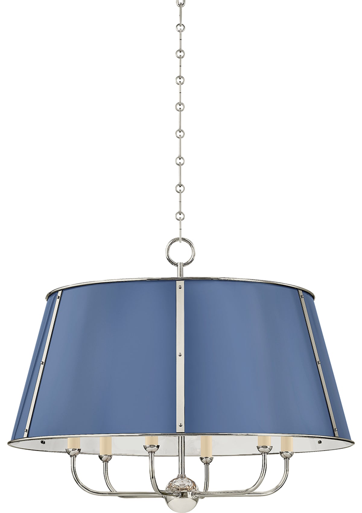Cambridge Chandelier – Polished Nickel / Soft French Blue, 28.5" W