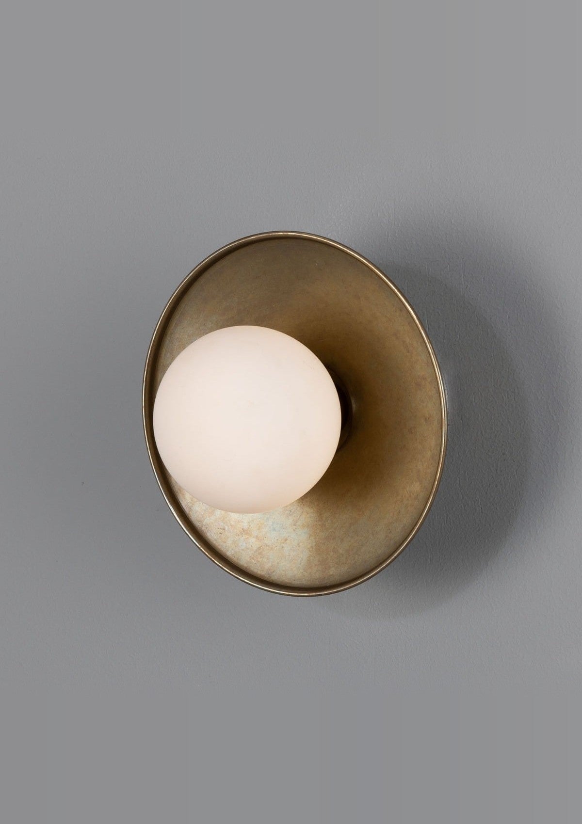 Aosta Brass Disc Bathroom Wall Sconce with Glass Globe – Opal Glass
