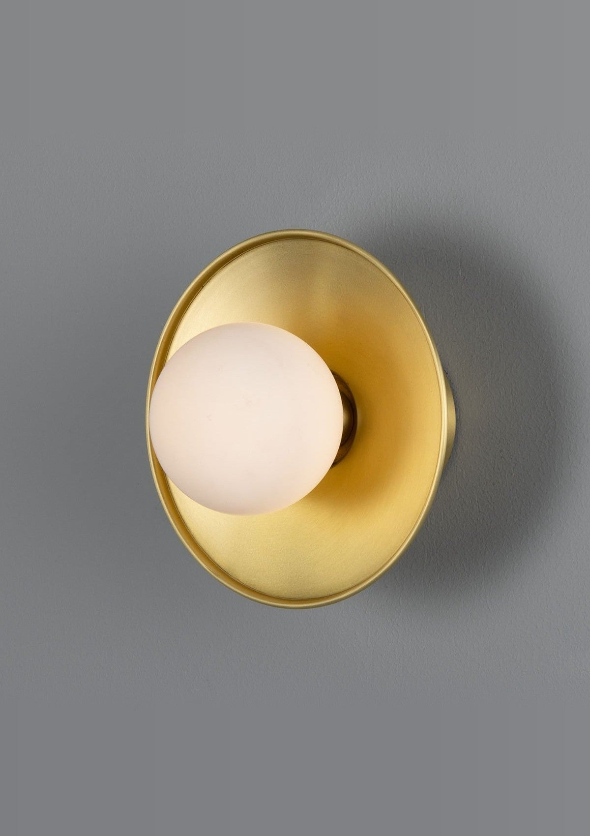Aosta Brass Disc Bathroom Wall Sconce with Glass Globe – Opal Glass
