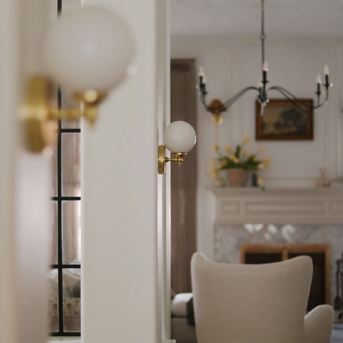Cloghan Traditional Brass and Opal Glass Globe Wall Sconce
