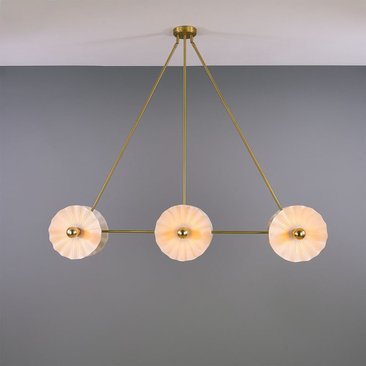 Eclipse Brass Kapok Six Light Chandelier, Matte White Striped – 118cm IP20