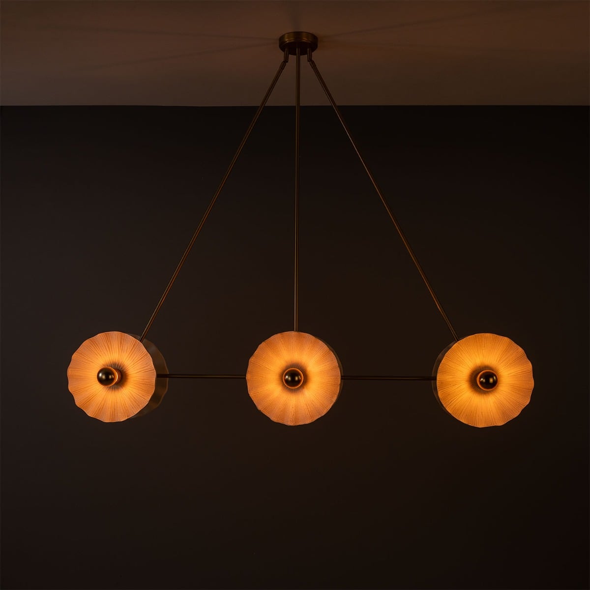 Eclipse Brass Kapok Six Light Chandelier, Matte White Striped – 118cm IP20
