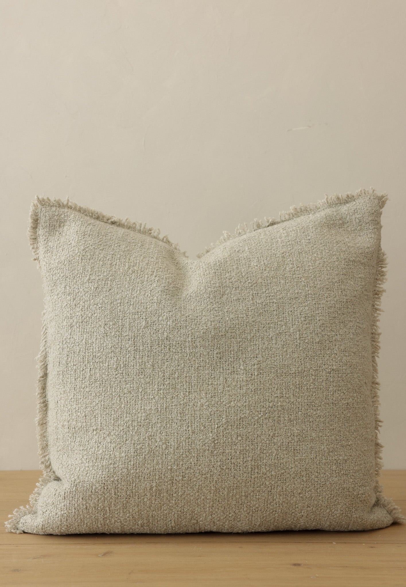 Fringed Boucle Pillow in Sage Grey