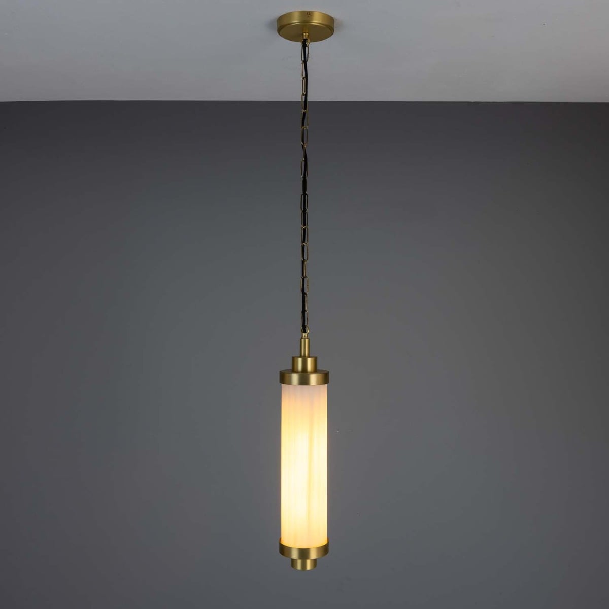 Louise Vintage Rippled Opal Glass and Brass Bathroom Pendant