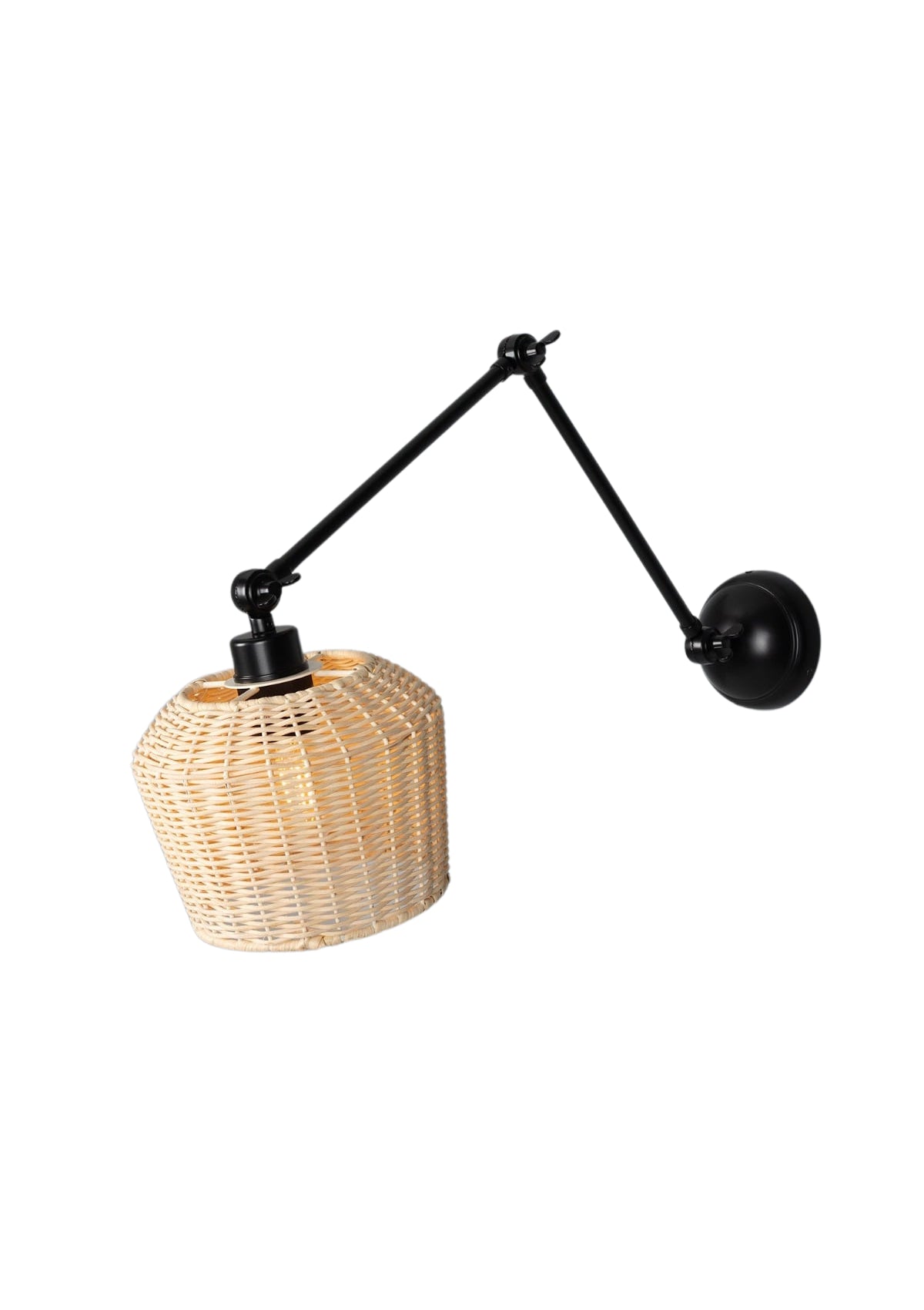 Manila Adjustable Arm Wall Sconce with Small Rattan Shade – Powder-Coated Matte Black