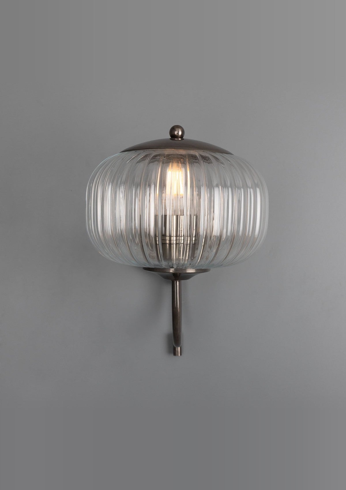 Nehir Reeded Glass Wall Sconce with Pull Switch – Antique Silver