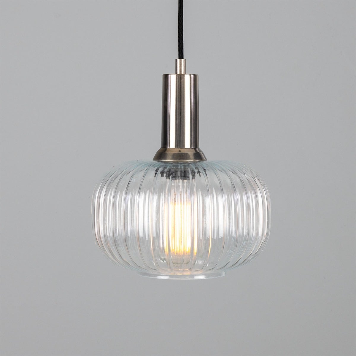 Nehir Reeded Glass and Brass Pendant – Antique Silver