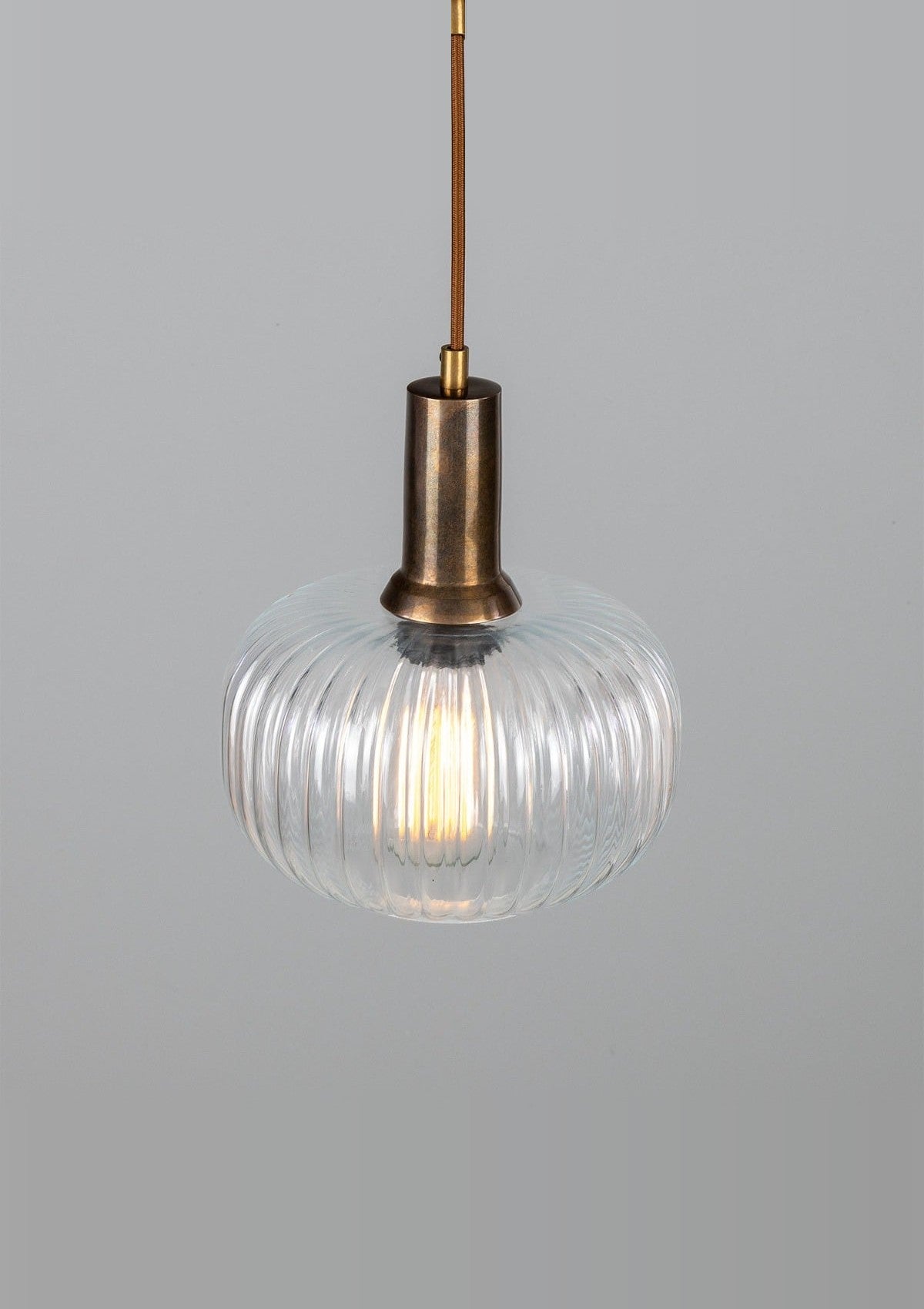 Nehir Reeded Glass and Brass Pendant – Antique Brass
