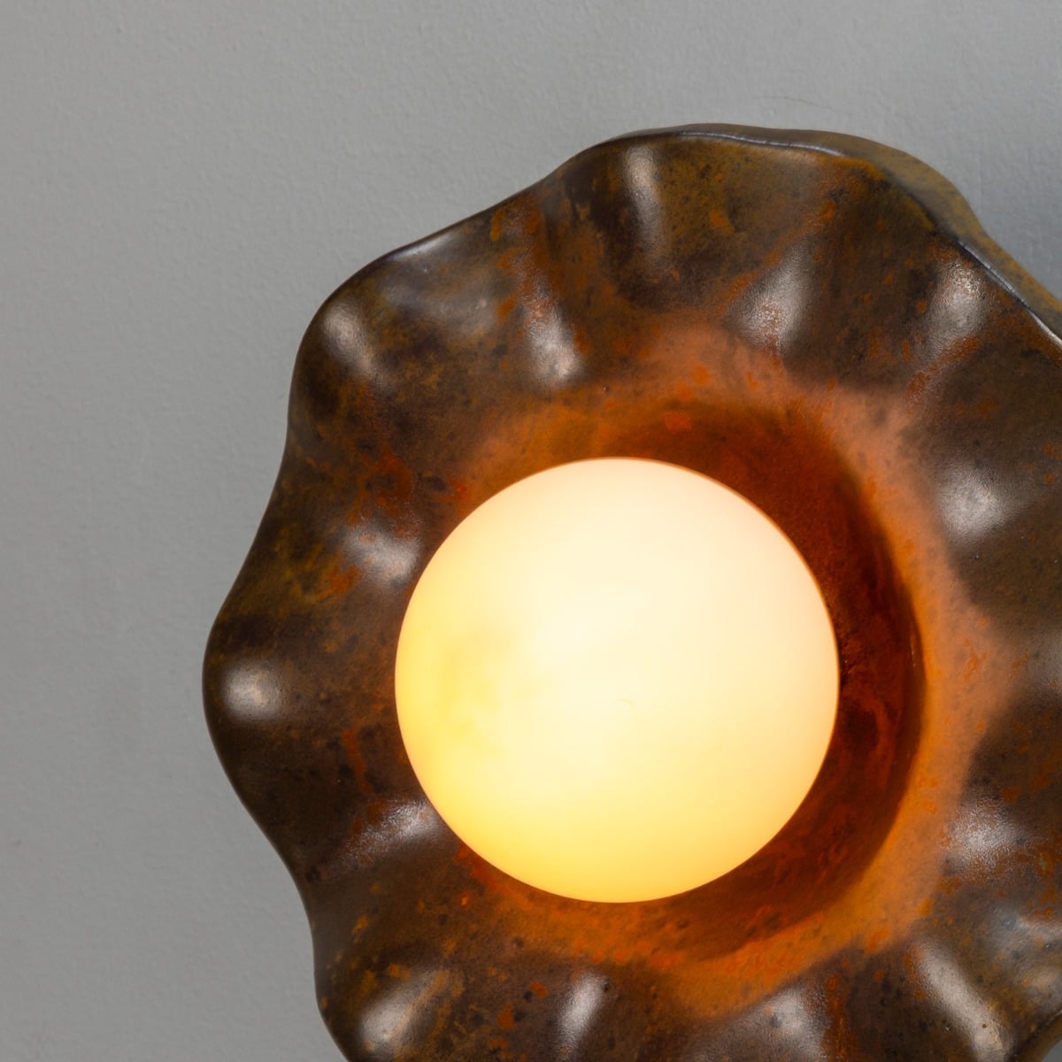 Rivale Wall Sconce with Wavy Ceramic Shade, Rust Iron