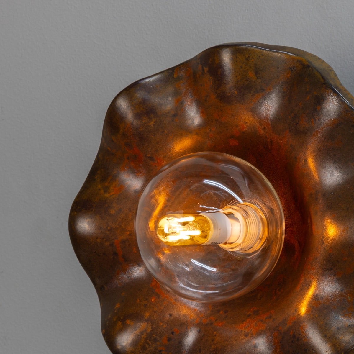 Rivale Wall Sconce with Wavy Ceramic Shade, Rust Iron