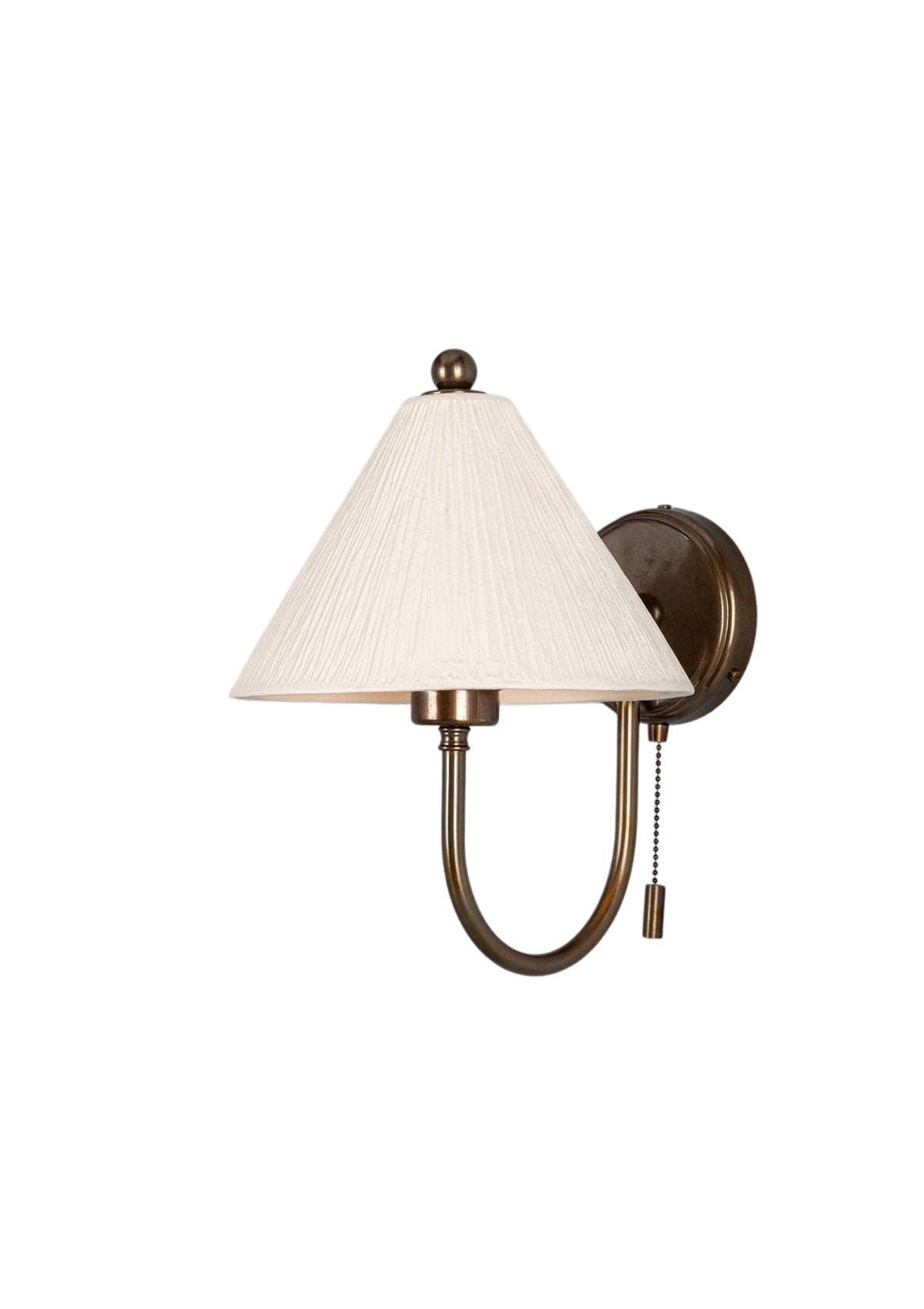 Tilia Organic Ceramic Cone Wall Sconce, Matte White Striped – Antique Brass
