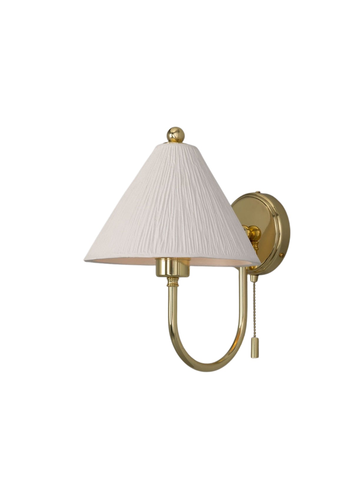 Tilia Organic Ceramic Cone Wall Sconce, Matte White Striped – Polished Brass
