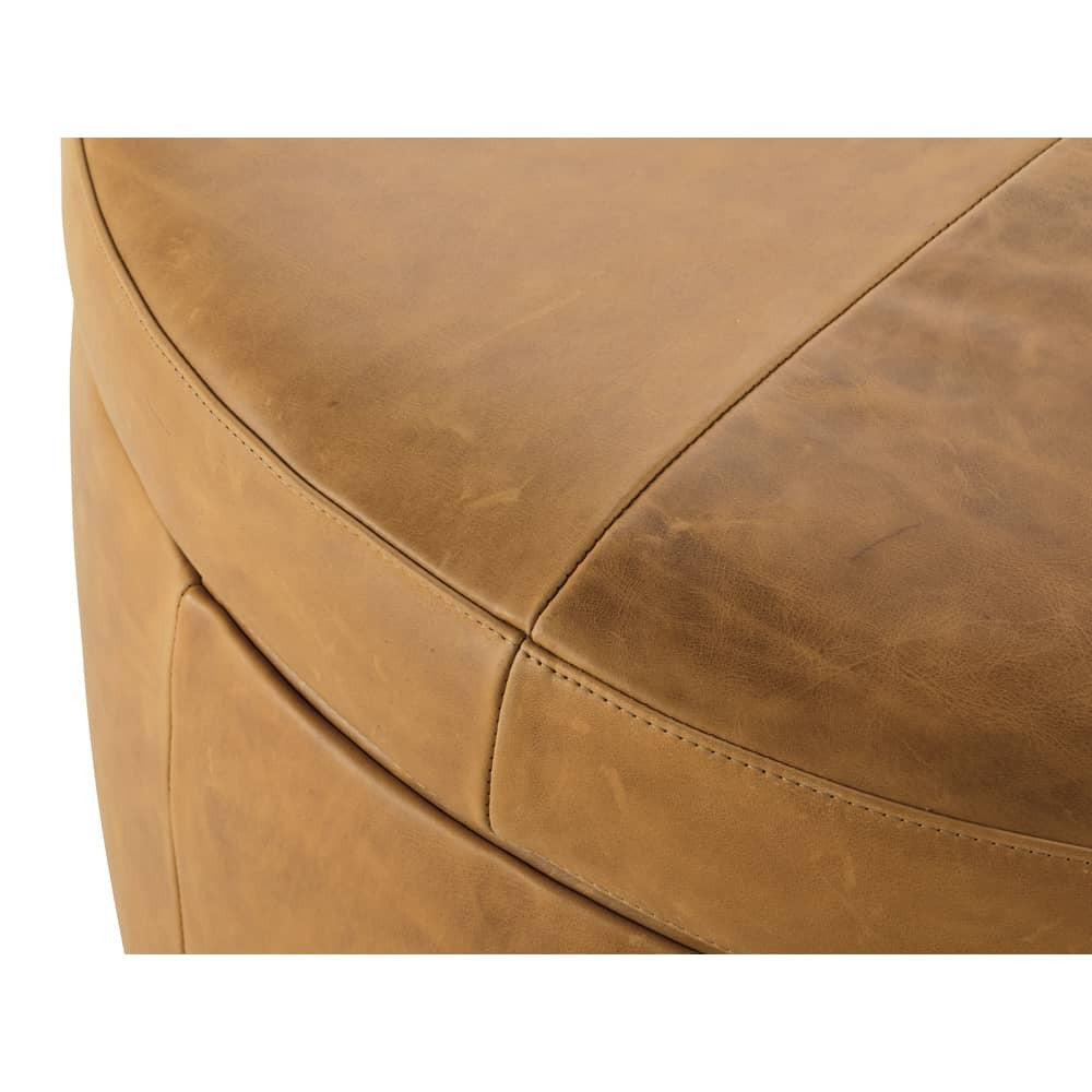 Cyrus 36" Round Leather Storage Ottoman