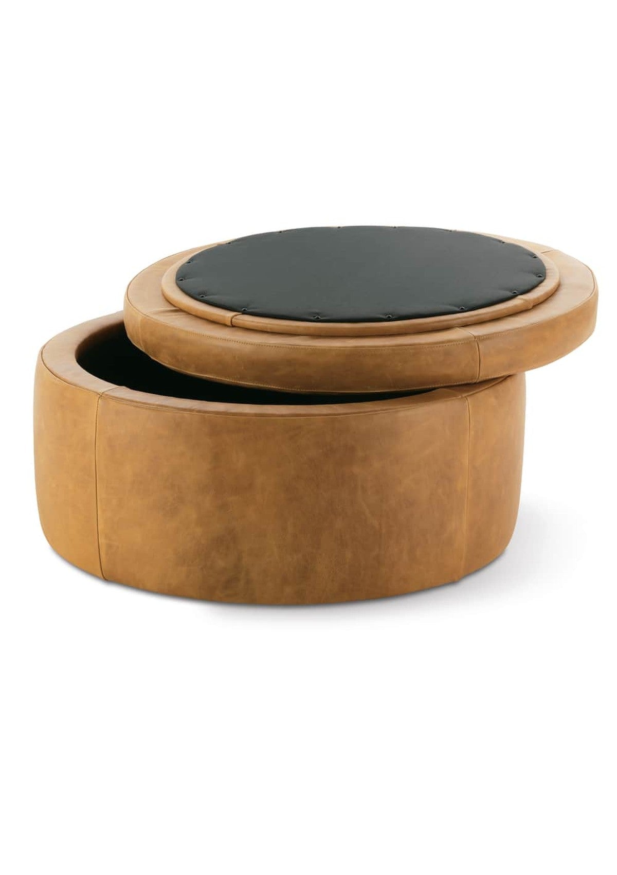 Cyrus 36" Round Leather Storage Ottoman