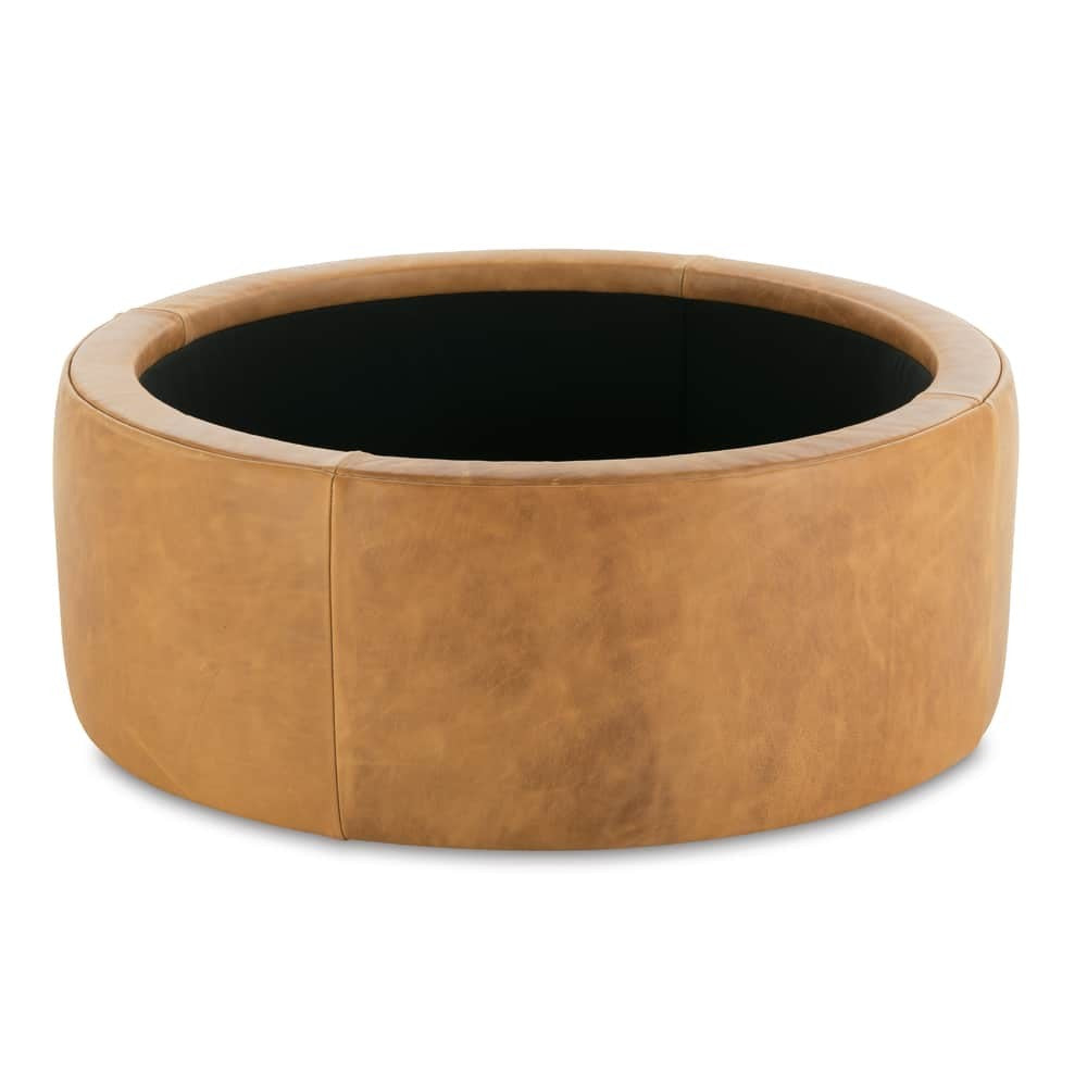Cyrus 36" Round Leather Storage Ottoman