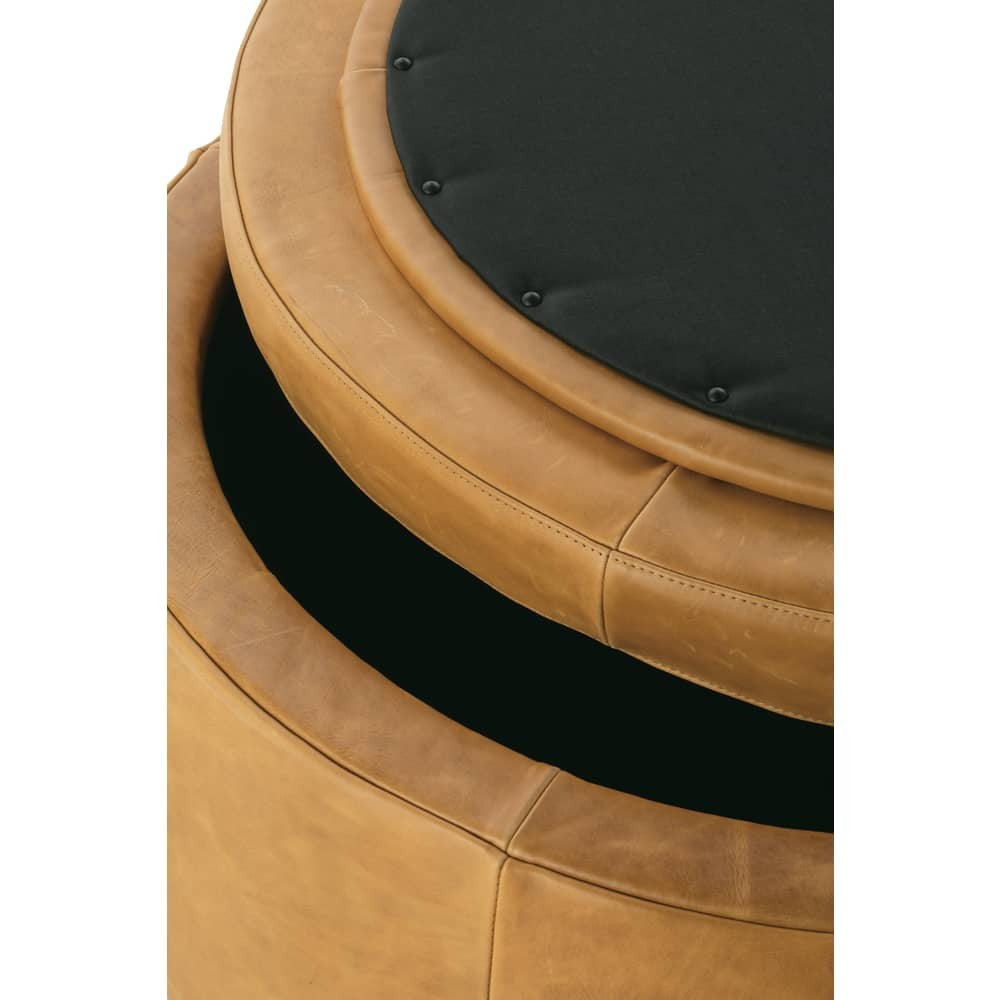 Cyrus 36" Round Leather Storage Ottoman