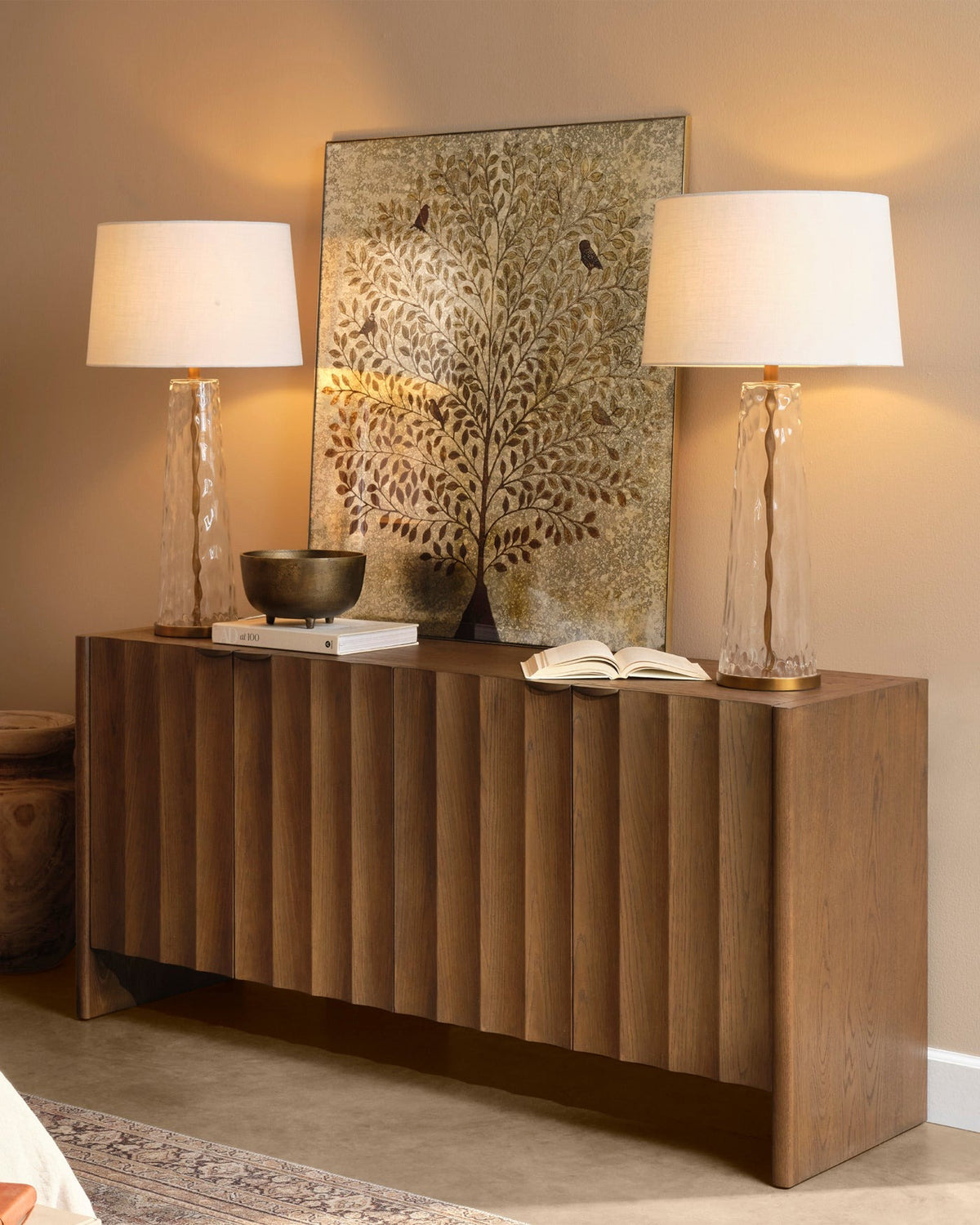 Finley Fluted Four Door Credenza in Brown