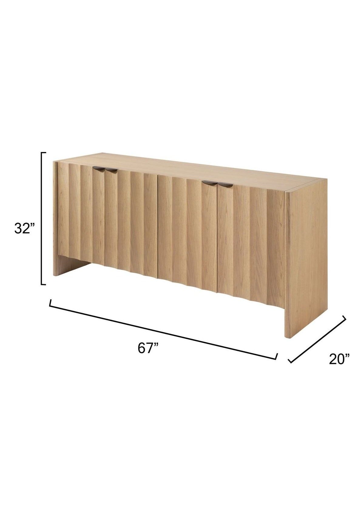 Finley Fluted Four Door Credenza in Natural