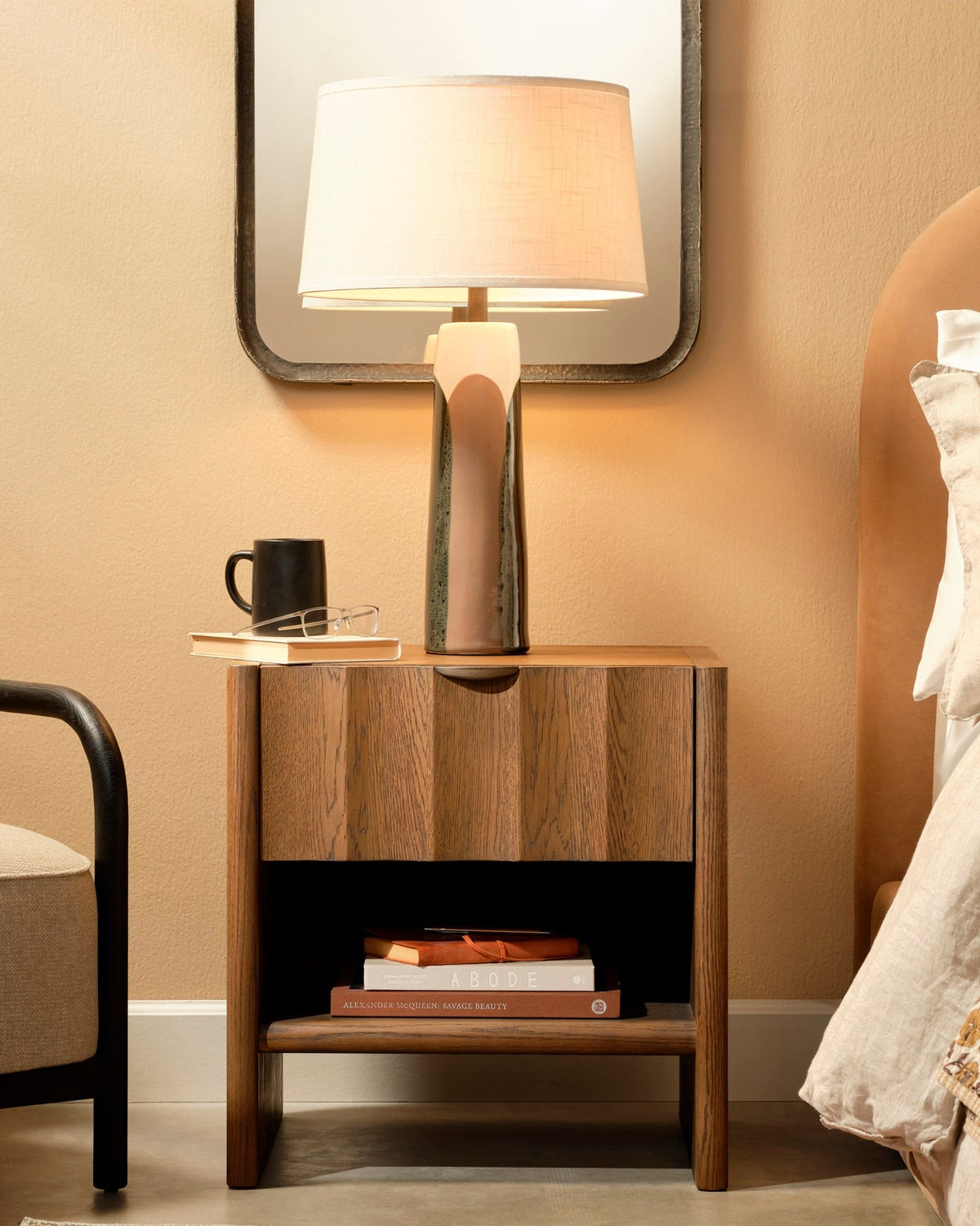 Finley Small Fluted Nightstand in Brown