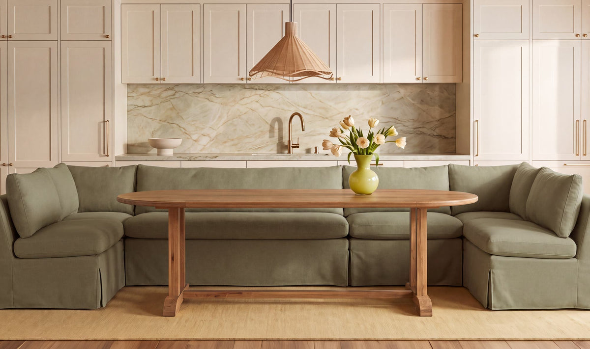 Fable Slipcover Dining Banquette U-Shape 168" - Olive