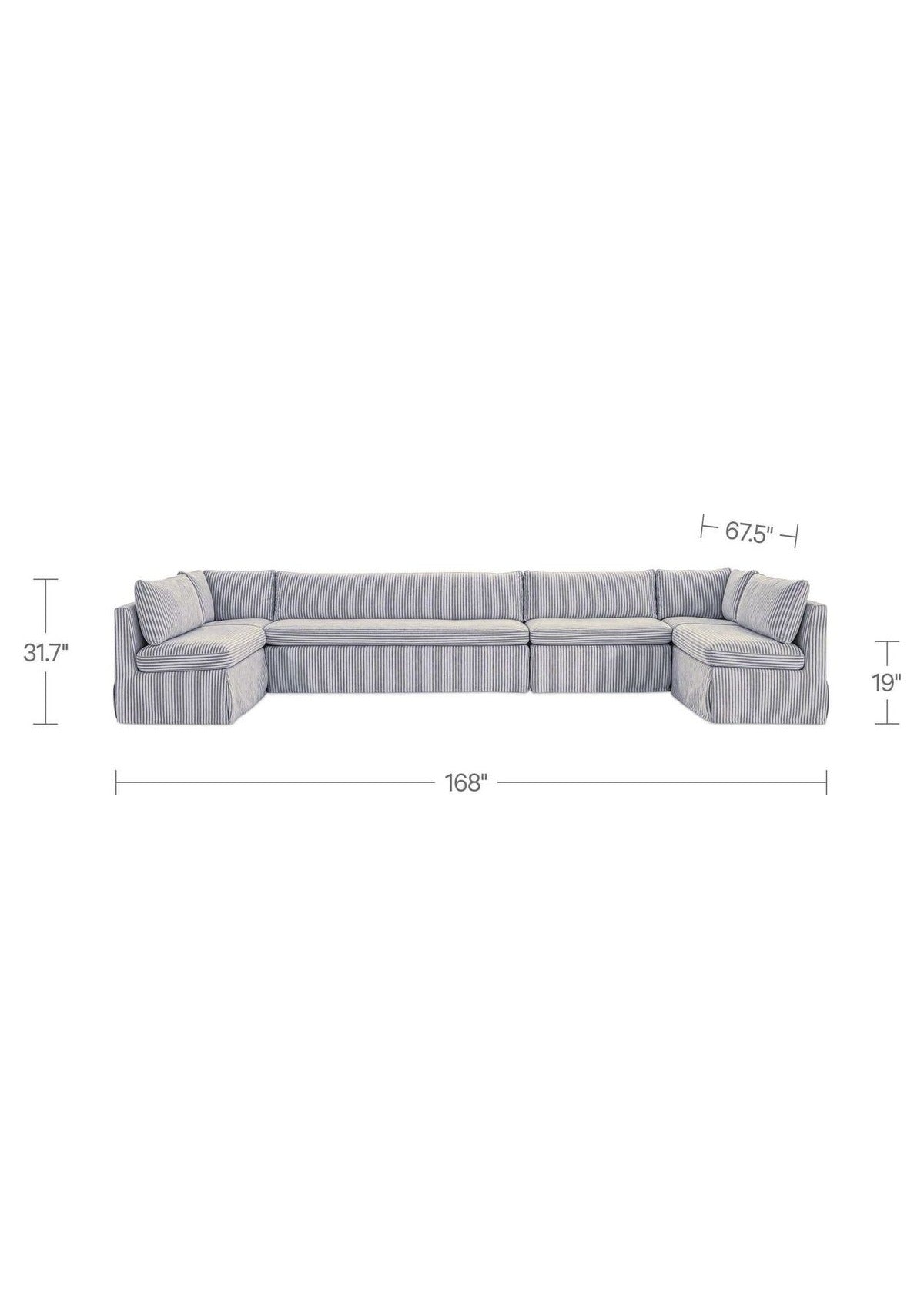 Fable Slipcover Dining Banquette U-Shape 168" - Navy Stripe