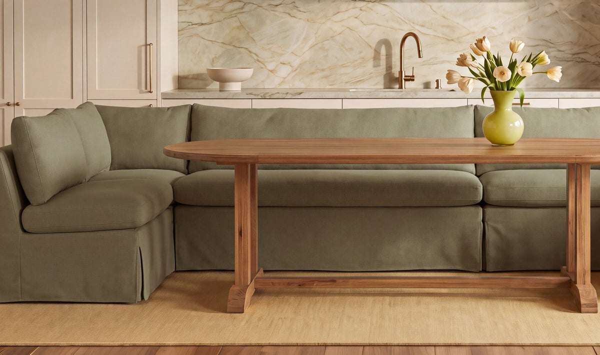 Fable Slipcover Dining Banquette L-Shape 100.5" - Olive