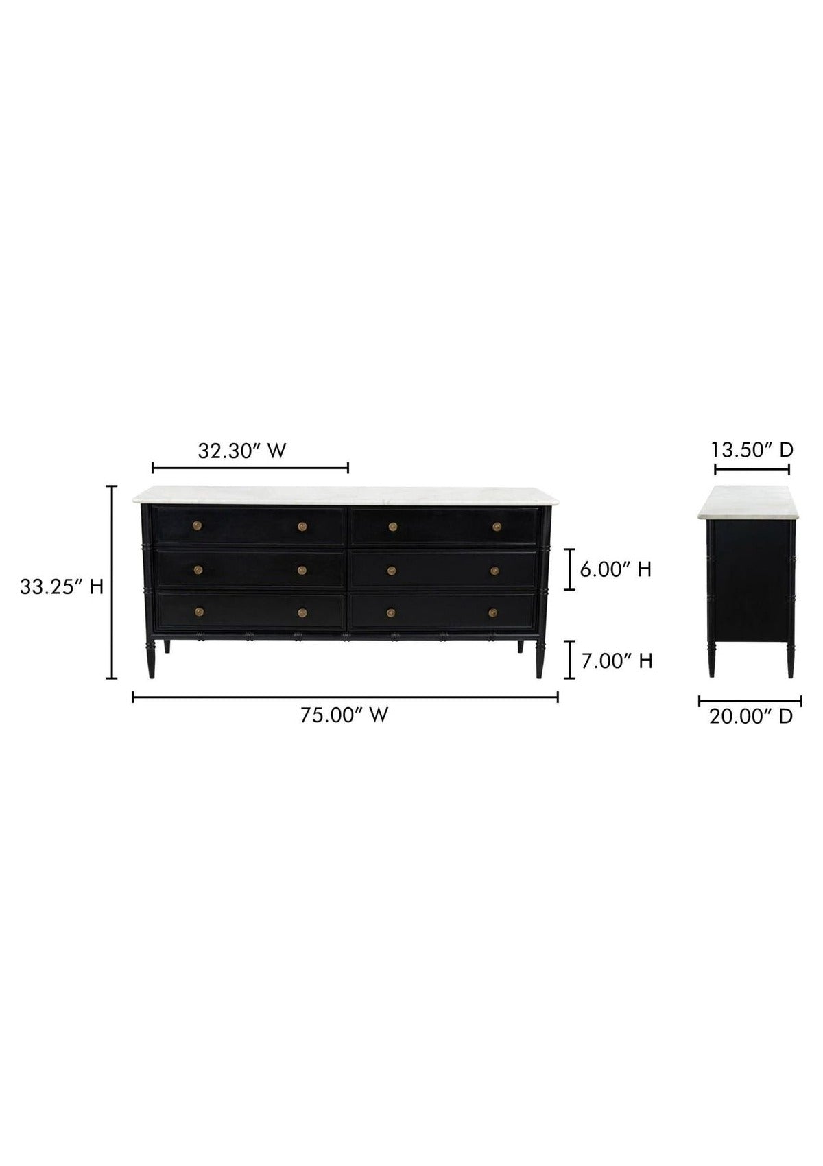 Eleanor 6 Drawer Dresser - Black