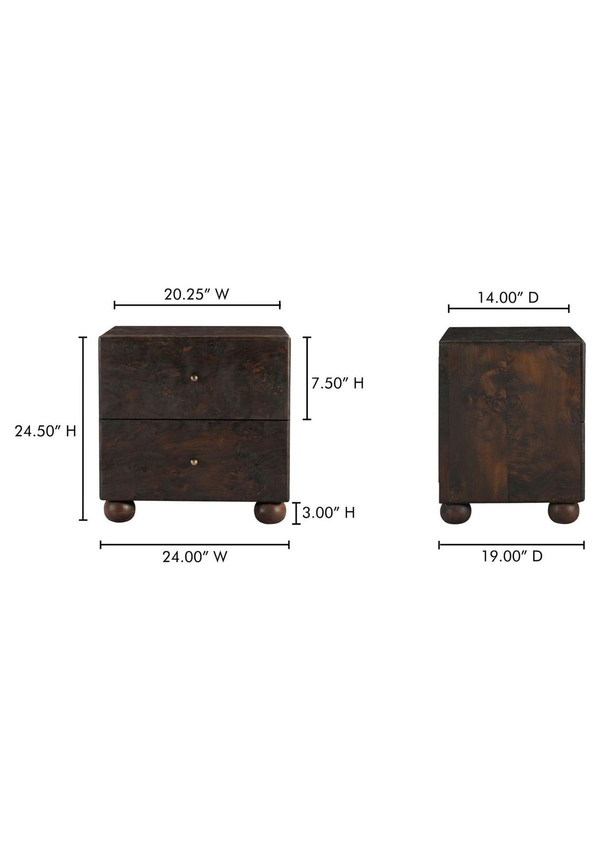 York Nightstand - Dark Brown Burl