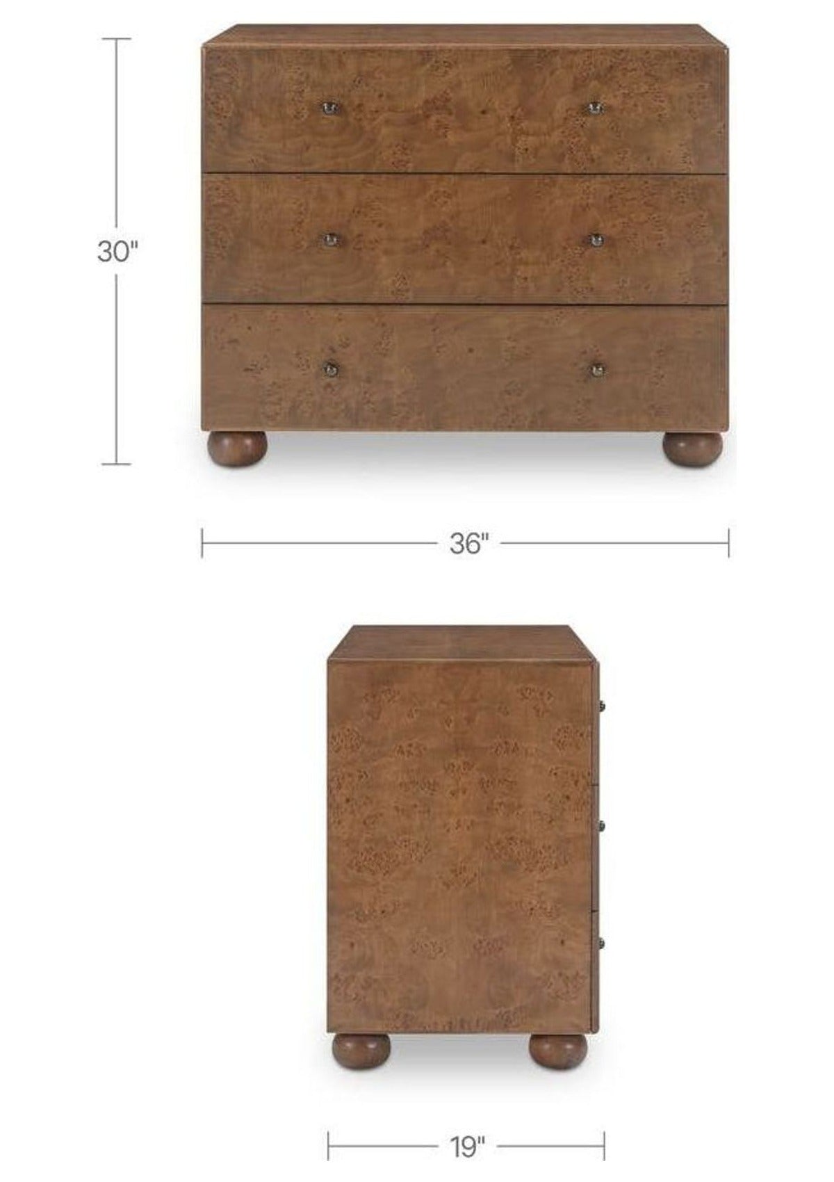 York 3 Drawer Nightstand - Warm Brown Burl