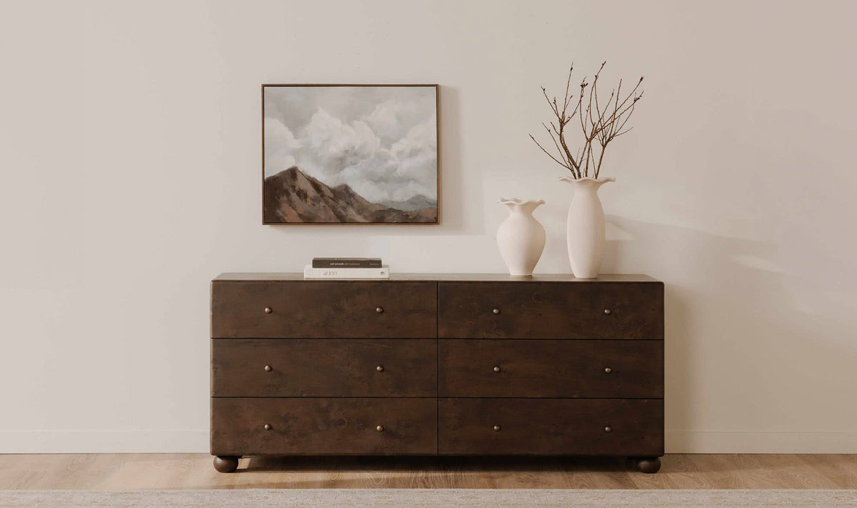 York 6 Drawer Dresser - Dark Brown Burl