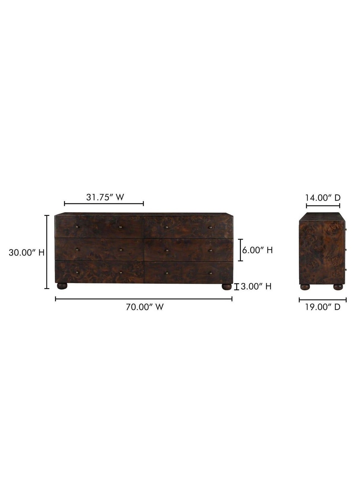 York 6 Drawer Dresser - Dark Brown Burl