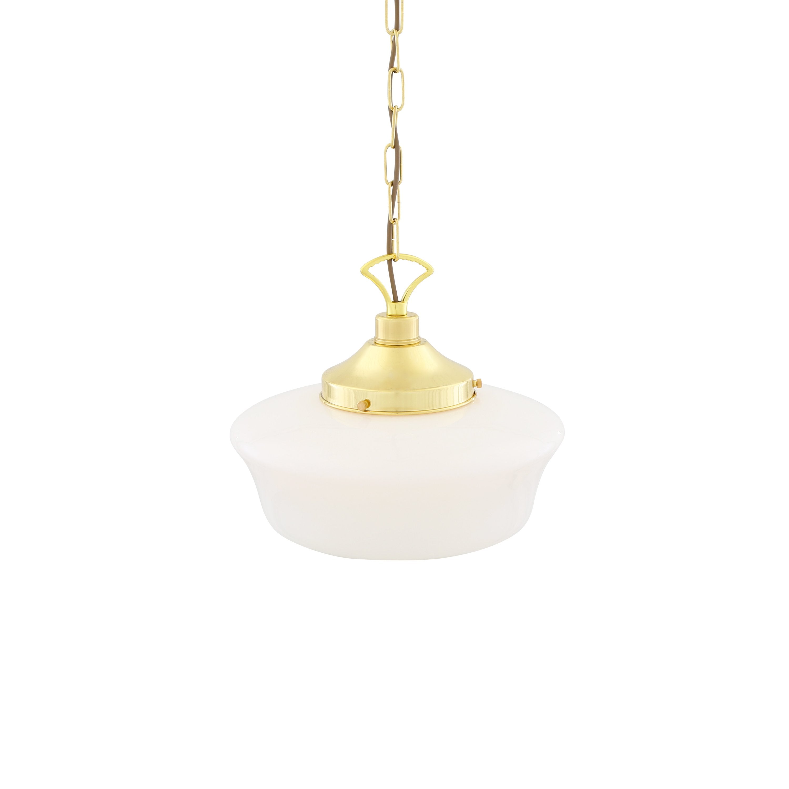 The Classic Schoolhouse pendant has a opal shade that cast soft ambient light. 