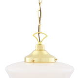 The Classic Schoolhouse Pendant light has a brass chain and lampholder. 