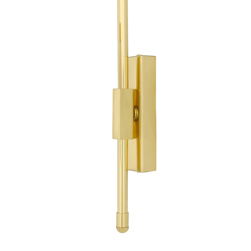 The auburn wall light has an elegant arm that extends past the wall base. 