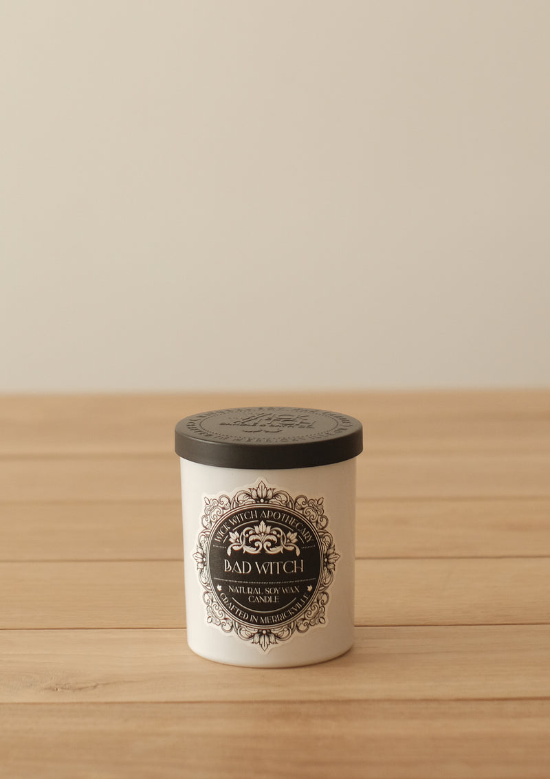 The Bad Witch Candle is made from soy wax and has a cotton wick.