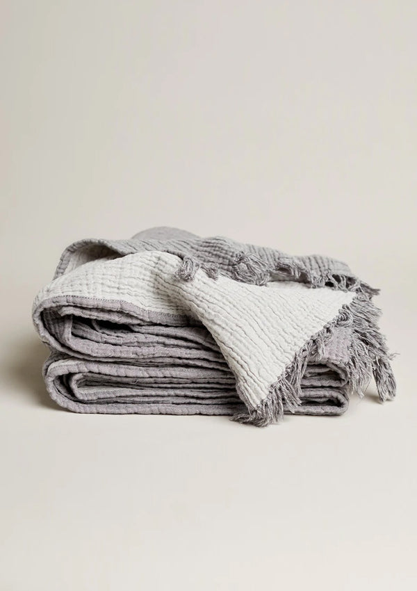 Crinkly texture and super soft turkish cotton makes the charcoal and grey Enes Cotton Throw ultra comfortable.