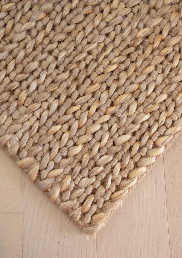 The Kauai Rug is made from hand woven jute with a braided texture.