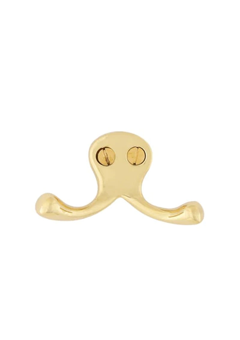 The Lorrha Coat Hook is a sleek brass double hook fitting both modern and traditional designs. 