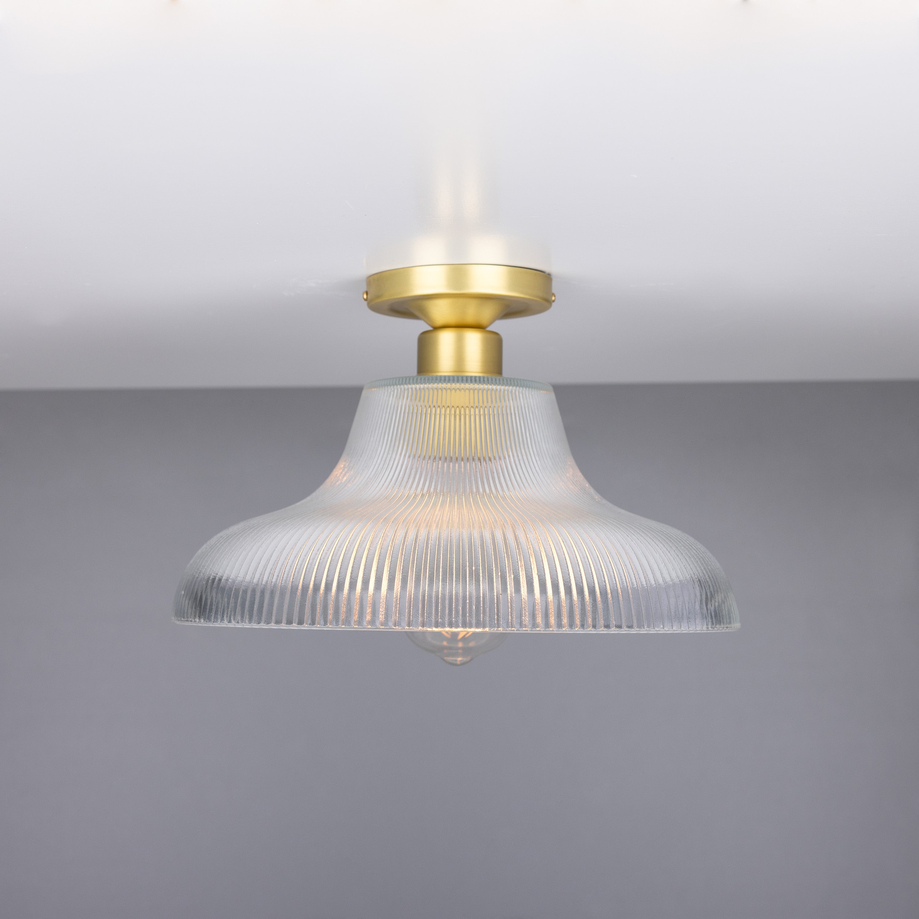 Mono Industrial Holophane Glass Flush Ceiling Light