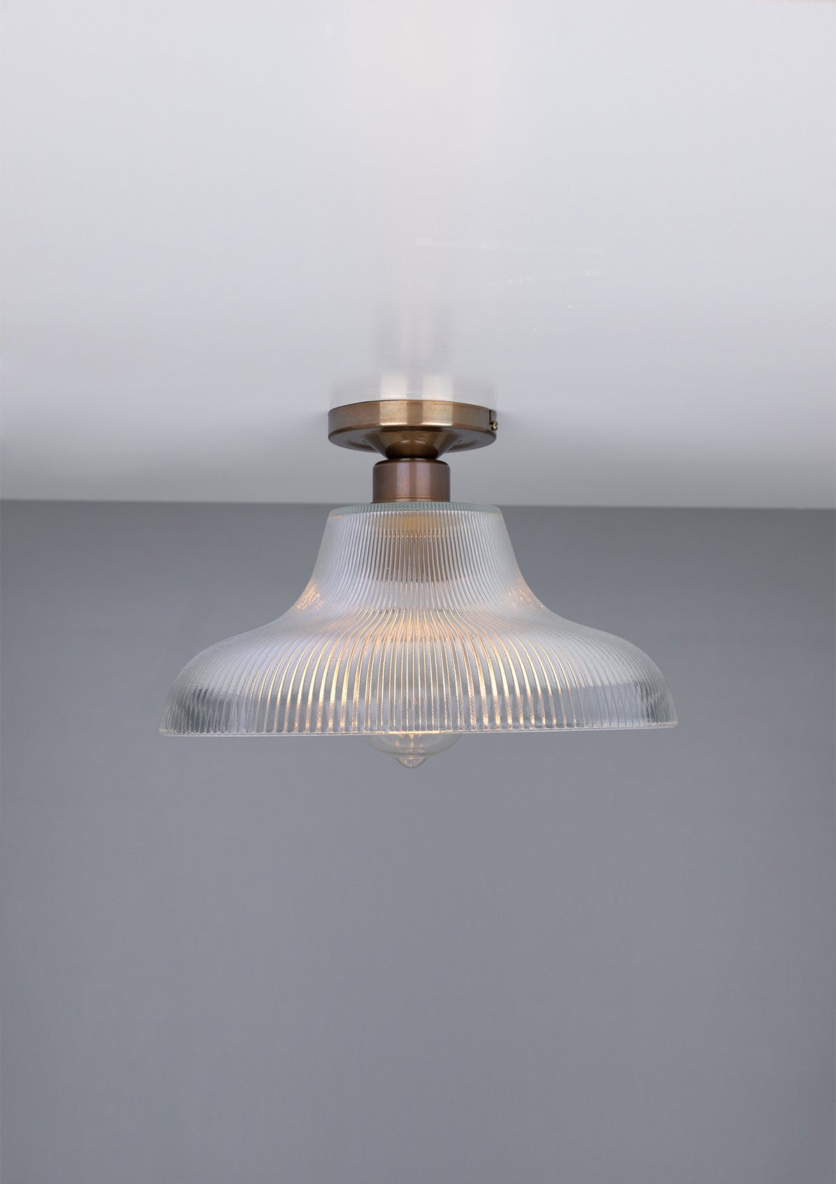Mono Industrial Holophane Glass Flush Ceiling Light