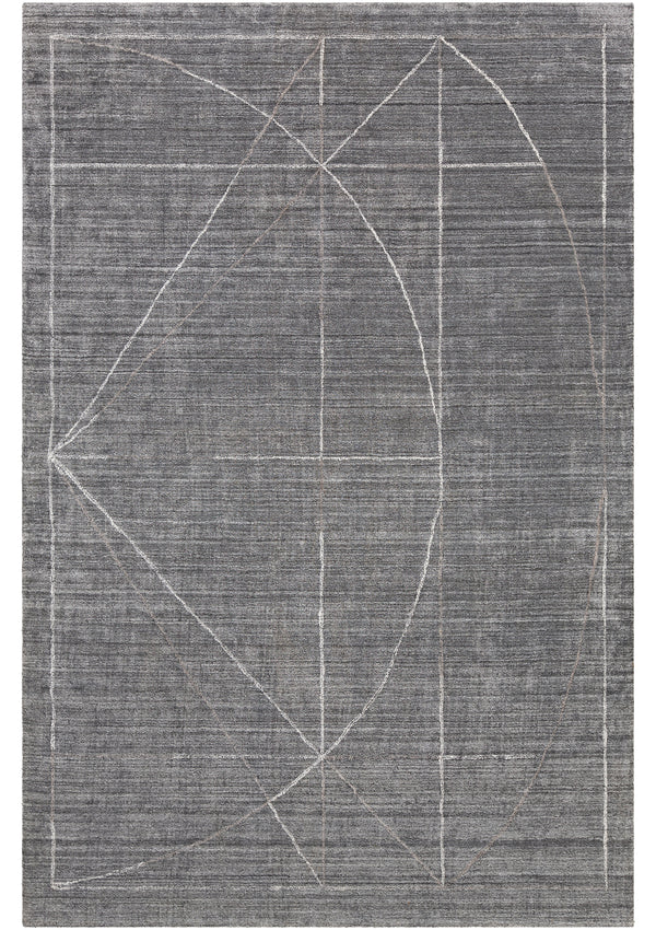 The Rafe rug is made up of grey, charcoal, white, and taupe tones. 